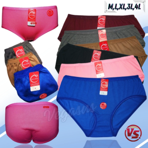6Pcs Celana Dalam Wanita Jumbo Kualitas Premium Ukuran M L XL XXL 4L Katun Warnan Tua Gelap-Vegasus