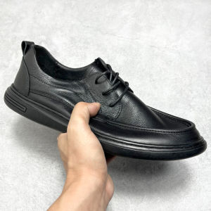 Soft Leather Breathable Business Casual Shoes for Men Comfortable Work Shoes British Style Flat Heel round Toe Rubber Outsole