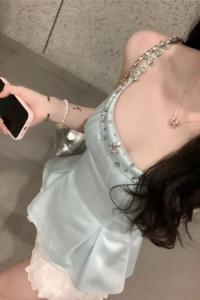 Tu Yeon Diamond Gloss Heavy Duty Silk Scarf-Style Vest for Women Sweet Delicate Original Design Regular Length Pure Color