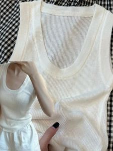 SHUQINGLAI | Áo Camisole Quai Spaghetti Cổ U Che Ngực Nở Mỏng Hợp Mùa Hè