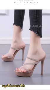 รองเท้าผู้หญิงส้นสูง ONGTHREE พร้อมส่ง รูปถ่ายสินค้างานจริง รองเท้าผู้หญิงส้นสูง 5นิ้ว สายประดับเพชร รหัส1513-15