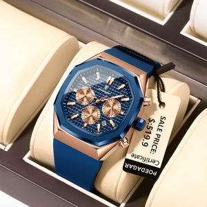 Swiss brand POEDAGAR chronograph watch for men waterproof silicon strap luxury multifunctional polygon large dial watch