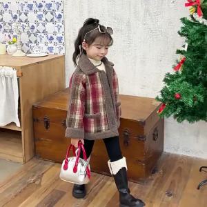 Girls Plaid Padded Coats Kids Plush Velvet Thickened Jackets Lamb Fur Turn-down Collar Outerwear Children Fleece-lined Clothes