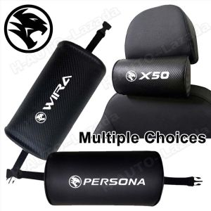 Car Headrest Pillow For Proton Wira Persona X50 Saga Waja X70 Iriz Exora Gen2 Preve Satria Savvy Inspira Perdana Putra Suprima Comfortable Neck Pillow Carbon Fiber Neck Support Rest Pillow Leather Seat Cushion Emblem Car Accessories Interior