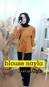 AQILA - Nayla Blouse - Kemeja Blouse Wanita Crincle - Kemeja Style Korean Blouse