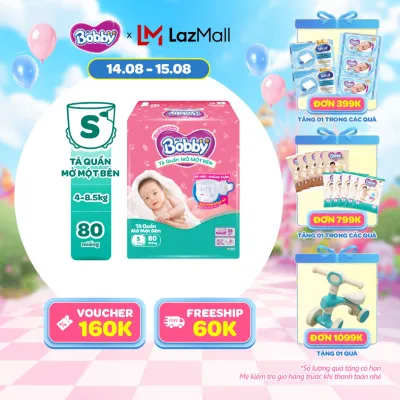 [15-20.09 QUÀ TO][TẶNG MIẾNG] Tã quần mở một bên Bobby dành cho bé sơ sinh size S80