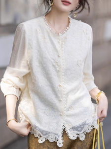 Moxueer | Áo Blouse Kiểu Trung Quốc Mới Đính Ren Thêu Oversized