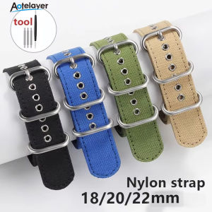 Aotelayer Durable Canvas Nylon Thick Watch Strap Stainless Steel Pin Buckle Wrist Straps 18mm 20mm 22mm Universal Bracelet Watchband Comfortable Strap