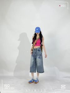 MZVZ | Cartoon Star Patch Embroidered Denim Shorts