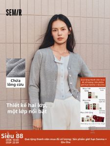 Semir | Wool Blend Color Blocked Faux Two Piece Sweater Knit Cardigan
