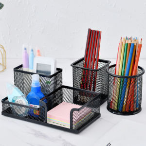 Home Office Mesh Desk Organizer Supplies Caddy Pencil Holder Baskets For Desktop Accessories Storage Box Iron Storage Buckets