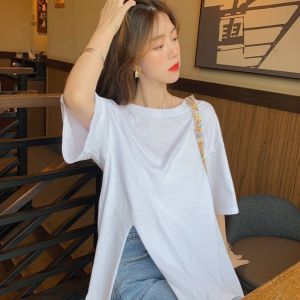 QIANSHUIYIYUN | White Split Hem Loose Summer T-Shirt