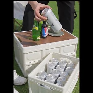 Hộp đựng đồ dã ngoại có thể xếp gọn có mặt gỗ đa năng sức chứa lớn có 2 màu đen và trắng