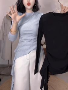 Áo Thun Nữ Cổ Tròn Dài Tay Ôm Vừa Vặn Eo Nhỏ Không Tay Không Cổ Không Mũ Chống Tia UV Mùa Xuân Polyester