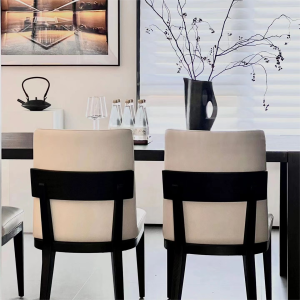Nordic Designer Wooden Leather Art Style Modern Creamy Dining Chairs Non-rotatable Soft Padded Adult Seats No Assembly Required