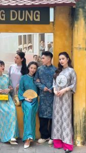 Áo dài cách tân gấm họa tiết Thọ Dơi dáng suông tay lỡ cách điệu mặc lễ tết Áo Dài Tết-Áo Dài Nàng Mây