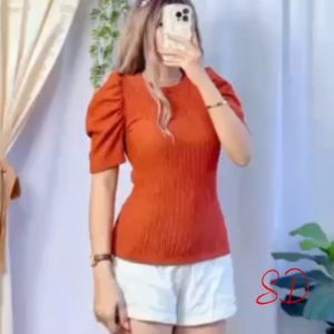 SD MARIA CLARA PUFF SLEEVE PUFF WOMENS BLOUSE TREND CLOTHING BARK CREPE/COTTON KNITTED FABRIC