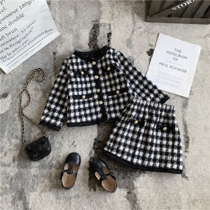 Autumn and Winter Girls Classic Style Plaid Suit Childrens Trendy Coat Baby Skirt Girls Two-Piece Suit Female Thickened