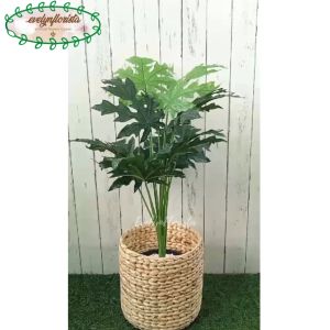 Pohon Artificial Papaya Leaf X12 Semi Latex Pot Dasar Hitam Plastik Cover Eceng Gondok Dekorasi Rumah