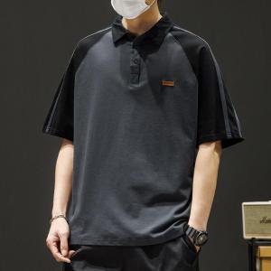 Lightweight Short Sleeve Polo Shirt Mens Breathable Four-Way Stretch Collar Trendy Color Block Design Casual Top for Youth