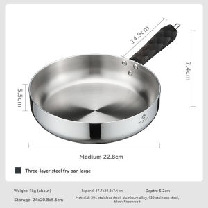 Campingmoon | CAMPINGMOON Large CC-23 Camping Deep Frying Pan Three-Layer Steel Portable Detachable Handle Suitable for Frying And Boiling