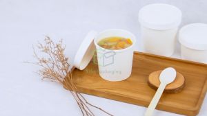 Paper Cup Soup Putih + Tutup Premium Mangkok Kertas Warna Putih Untuk Sup Ice Cream Isi 25 PCS
