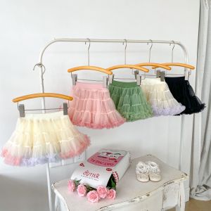 Summer Half Skirt for Girls Pure Color Mesh Tutu Princess Style Versatile Cotton Bouncy Skirt for Kids Birthday Party Dress