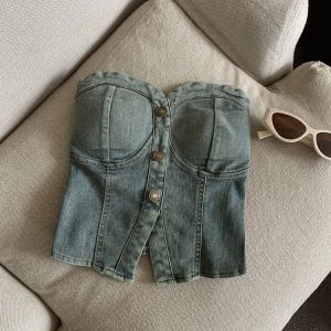 Denim Style Wear Denim Tube Top Vest Womens Summer Outwear Chest Pad Integrated Wrapped Chest Chic Split Strapless Tops