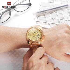 NAVIFORCE Man Watch Double Calendar Display Waterproof Casual Business Original Gold Quartz Man Watches with Luminous Hands NF9117S
