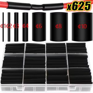 625ชิ้นท่อหดความร้อนสีดำห่อด้วยลวดหดชุดป้องกันแขนหุ้มฉนวนสายเคเบิลเชื่อมต่อไฟฟ้ารถยนต์