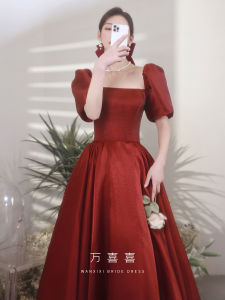 Red Prom Dress Womens Long Skirt Princesse Style High Waist Bubble Sleeve Short Sleeve Polyester Fiber Wedding Dress