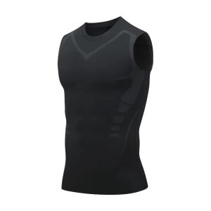 Mens Slimming Vest Ionic Compression Shirt Ice-Silk Cooling Body Shaper Tank Top Tummy Control Quick-Dry Fitness Shirts