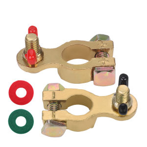 2Pcs Car Battery Terminal Wire Cable Clamp Adjustable Conductive Cap Stud Type Cable Positive Negative Electric Copper Connector