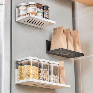 No-Drill Wall Mounted Kitchen Spice Rack Magnetic Side Storage Cup Holder Multi-Functional Home Goods Japanese Style Metal Shelf