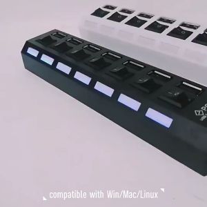 USB Hub 2.0 7 Port Saklar ON-OFF Adaptor Charger Hi Speed USBHUB Lubang Kabel Flashdisk Data Reader
