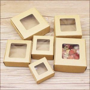 10pcs Kraft blank window gifts box Marbling style pape Merry chirstmas gifts candy favors package box party suppiles