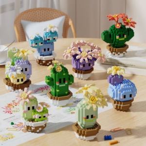 Succulent Plant Cactus Building Blocks Small Particle Assembly Kids Toy Potted Desktop Decoration Gifts for Boys and Girls