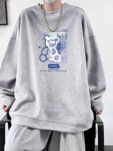 Suede Sweatshirt & Boys Underwear Top: Spring & Autumn Heavy Weight Loose Plus Size Mens Fashion