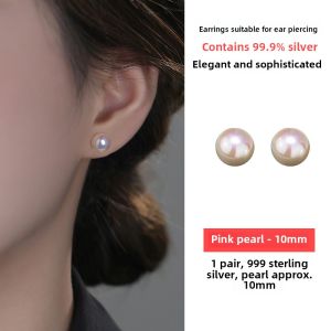 S999 Pure Silver Pearl Earrings Womens Pink Finish Unique Design Fashionable Versatile Jewelry Fresh Outfall 2024