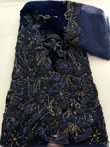 African Velvet Beaded Heavy Lace Fabric 2026 High Quality French Nigerian Sequins Embroidered Lace for Party Dress Sewing AT294