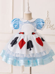 Alice in Wonderland Print Puffy Princess Dress