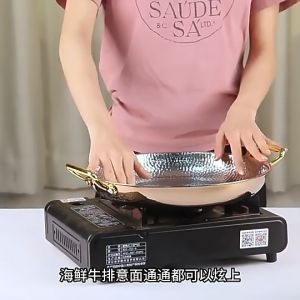 กระทะก้นแบน กระทะสแตนเลส 304 กระทะเกรดพรีเมี่ยม มีหูจับ กระทะสเปน เคลือบ 3 ชั้น รุ่น JM