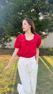 เสื้อคอเหลี่ยมผูกอกแขนตุ๊กตา