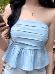 ⚡Port⚡ blouses women new style 2025 Sweet Hot Girl Waist Retraction Tube Top Design Sense Ruffled Edge Vest Women Trendy Short Top