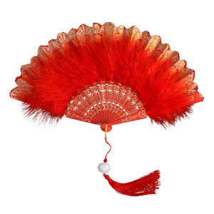 YoPo Feather Fan Folding Fan for Lolita Costume Accessories Dance Wedding Party Decor