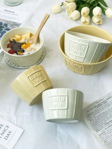 Ceramic Rice Bowl Soup Bowl Breakfast Oats Bowl High Aesthetic Salad Dessert Bowl Yogurt Bowl Creamy Style Cute Home Use