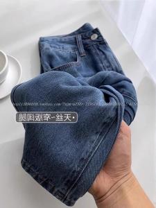 High Waist Fleece Lined Straight Leg Jeans Womens Loose Fit Summer Denim Pants Casual Style Cotton Fabric Four Seasons