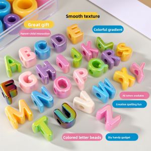 Colorful Large Hole UV Dipped DIY Beaded Letter Accessories Woven Mobile Phone Chain Materials Umbrella Rope Backpack Pendants Keychains