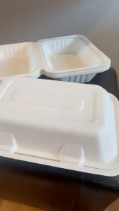 กล่องอาหารเดลิเวอรี่ กล่องข้าวทรงผืนผ้า ชานอ้อย (แพ็ค 50 ชิ้น) กล่องอาหารรักษ์โลก สีขาว พร้อมส่ง