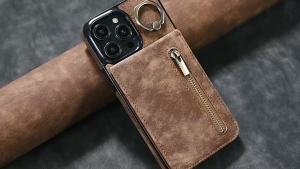 szhaiyu | Leather Zipper Cards Holder Wallet Phone Case For iPhone 18 17 16 15 14 13 Pro Max Plus 17 Air 16E Ring Holder Kickstand Cover